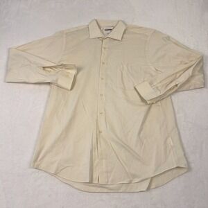 Van Heusen Men's Button Down Shirt 16 1/2 Yellow Regular Fit Long Sleeve